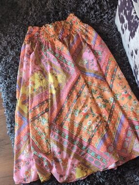 Boho Floral Patchwork Maxi Skirt - Pink & Orange